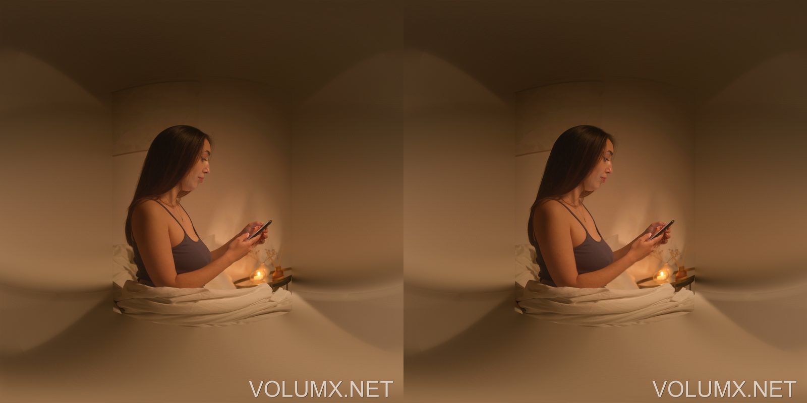 VR180 result: the scene wrapped onto a 180° half-sphere for each eye